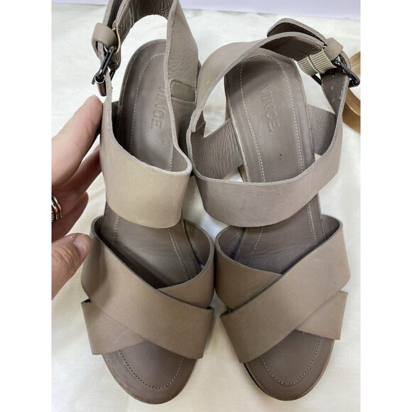 Vince Gwyn Leather Slingback Wooden Wedge Strappy Sandals women’s size 8 - Picture 7 of 9